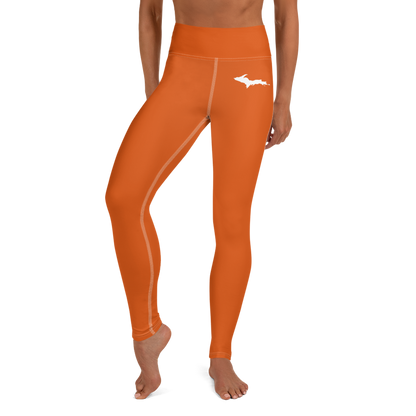 Michigan Upper Peninsula Yoga Leggings (w/ UP Outline) | Maple Leaf Orange