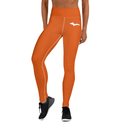 Michigan Upper Peninsula Yoga Leggings (w/ UP Outline) | Maple Leaf Orange