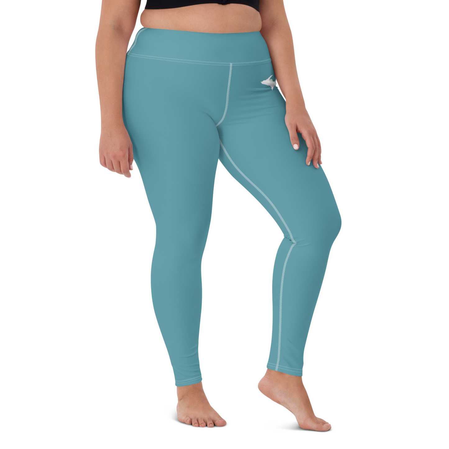 Michigan Upper Peninsula Yoga Leggings (w/ UP Outline) | Lake Huron Blue