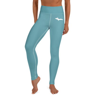 Michigan Upper Peninsula Yoga Leggings (w/ UP Outline) | Lake Huron Blue