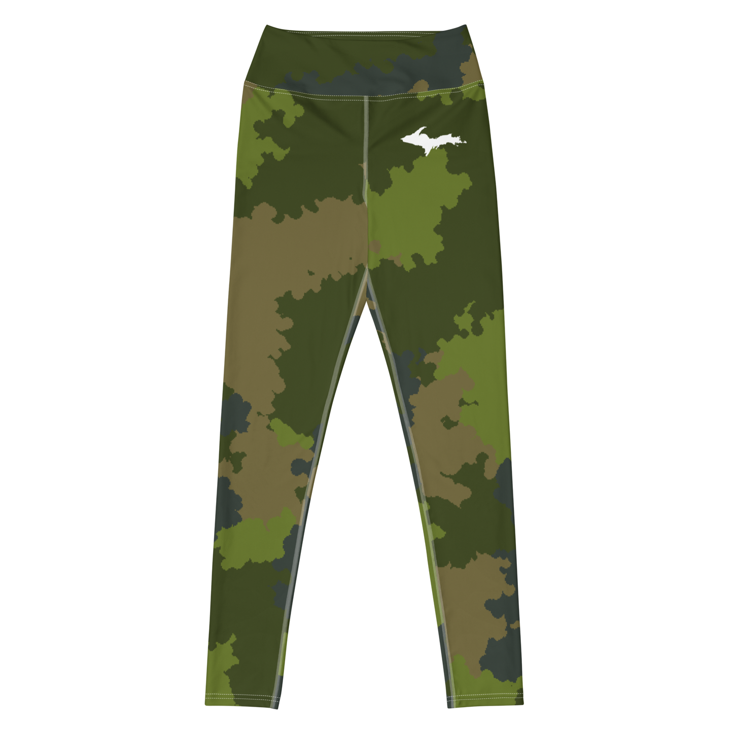 Michigan Upper Peninsula Yoga Leggings (w/ UP Outline) | Woodland Camo