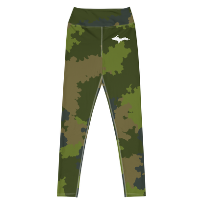 Michigan Upper Peninsula Yoga Leggings (w/ UP Outline) | Woodland Camo