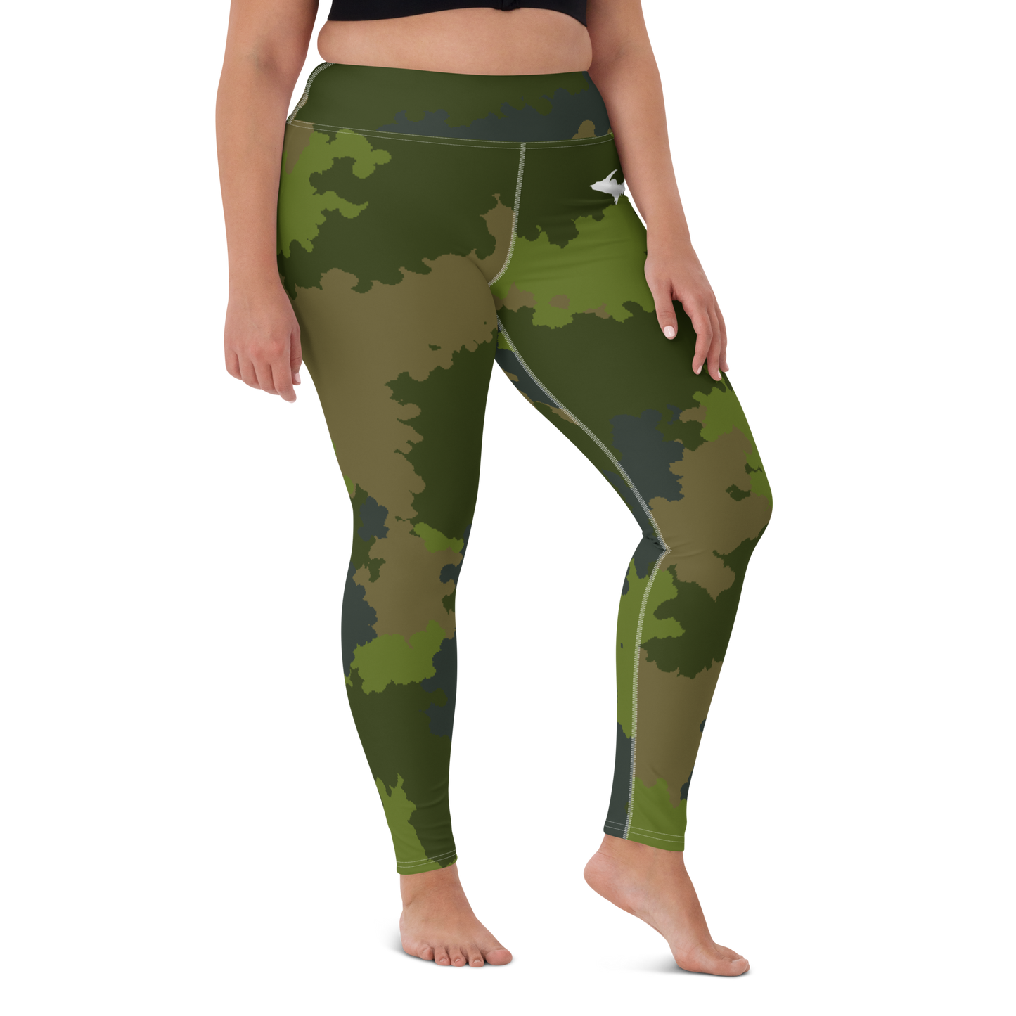 Michigan Upper Peninsula Yoga Leggings (w/ UP Outline) | Woodland Camo