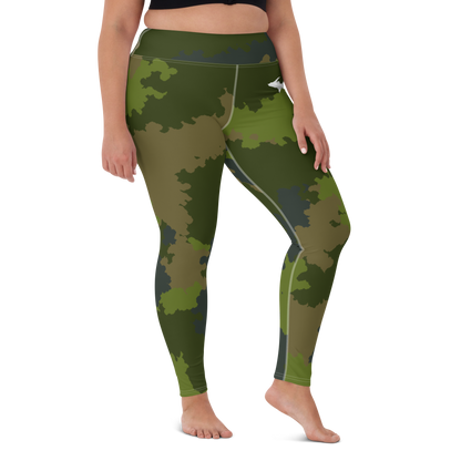 Michigan Upper Peninsula Yoga Leggings (w/ UP Outline) | Woodland Camo