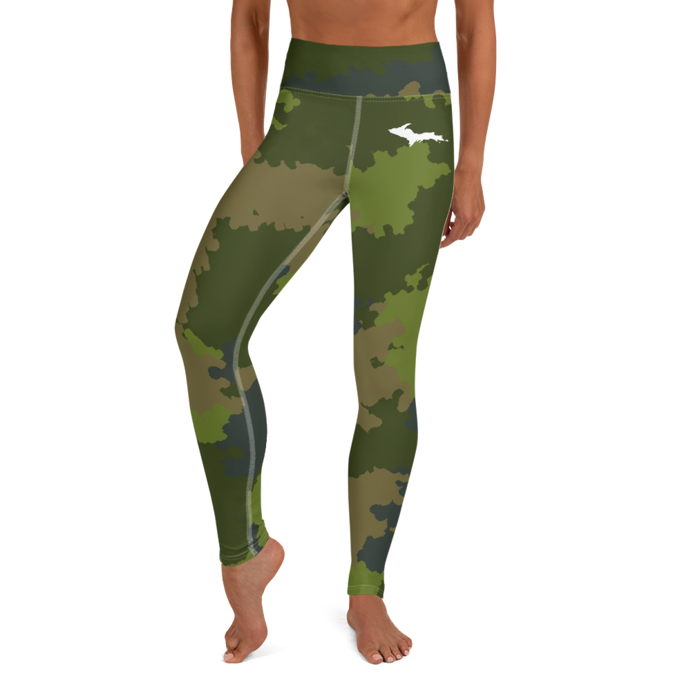 Michigan Upper Peninsula Yoga Leggings (w/ UP Outline) | Woodland Camo