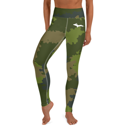 Michigan Upper Peninsula Yoga Leggings (w/ UP Outline) | Woodland Camo