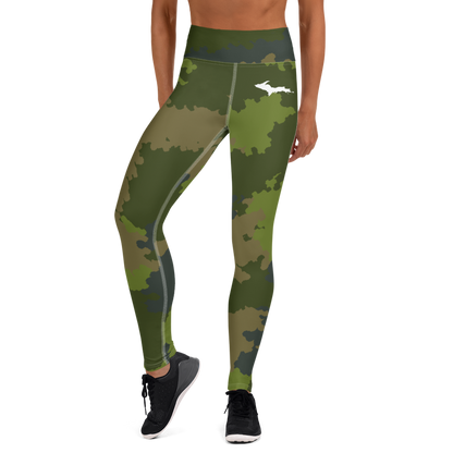 Michigan Upper Peninsula Yoga Leggings (w/ UP Outline) | Woodland Camo