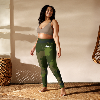 Michigan Upper Peninsula Yoga Leggings (w/ UP Outline) | Woodland Camo