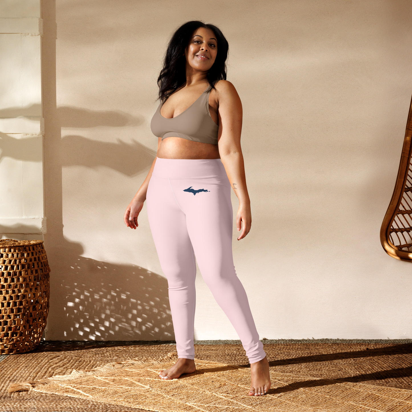 Michigan Upper Peninsula Yoga Leggings (w/ UP Outline) | Pale Pink