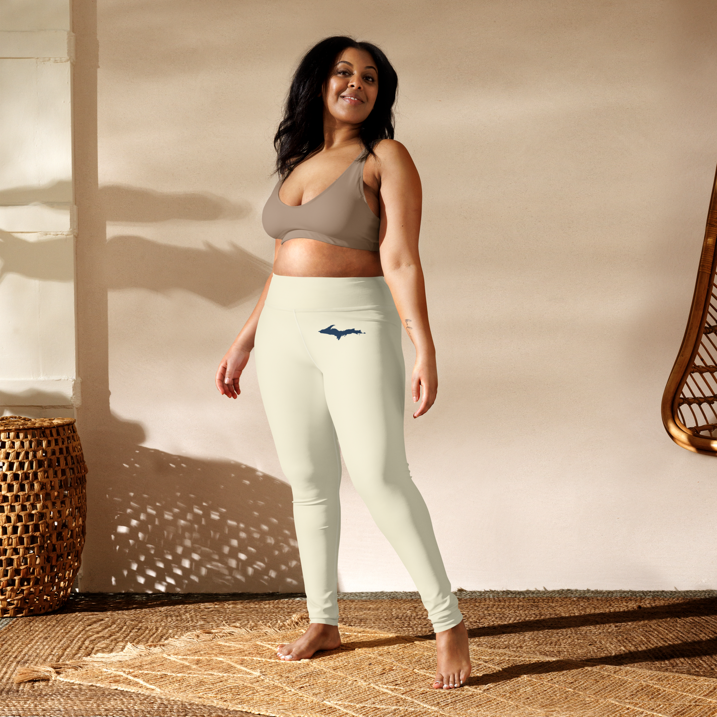 Michigan Upper Peninsula Yoga Leggings (w/ UP Outline) | Ivory