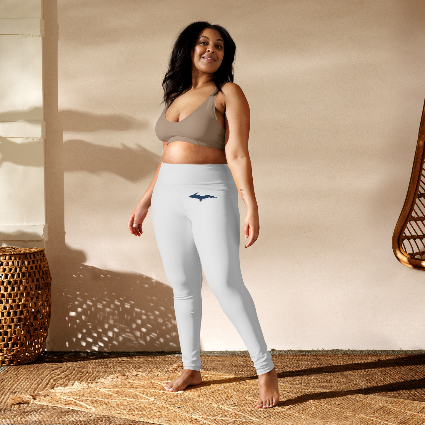 Michigan Upper Peninsula Yoga Leggings (w/ UP Outline) | Birch Bark White