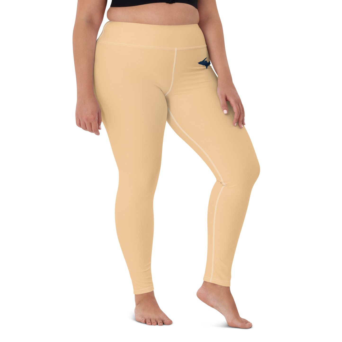 Michigan Upper Peninsula Yoga Leggings (w/ UP Outline) | Pale Apricot