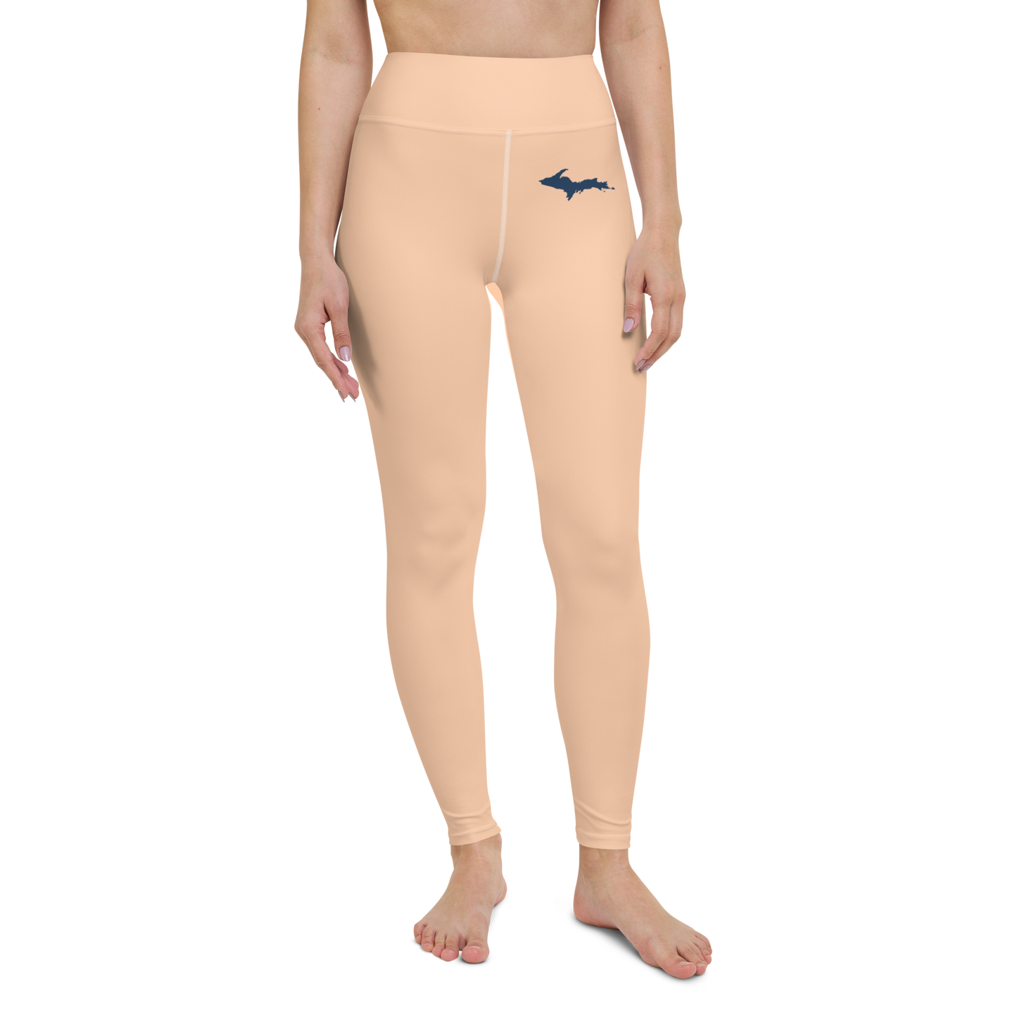 Michigan Upper Peninsula Yoga Leggings (w/ UP Outline) | Peach