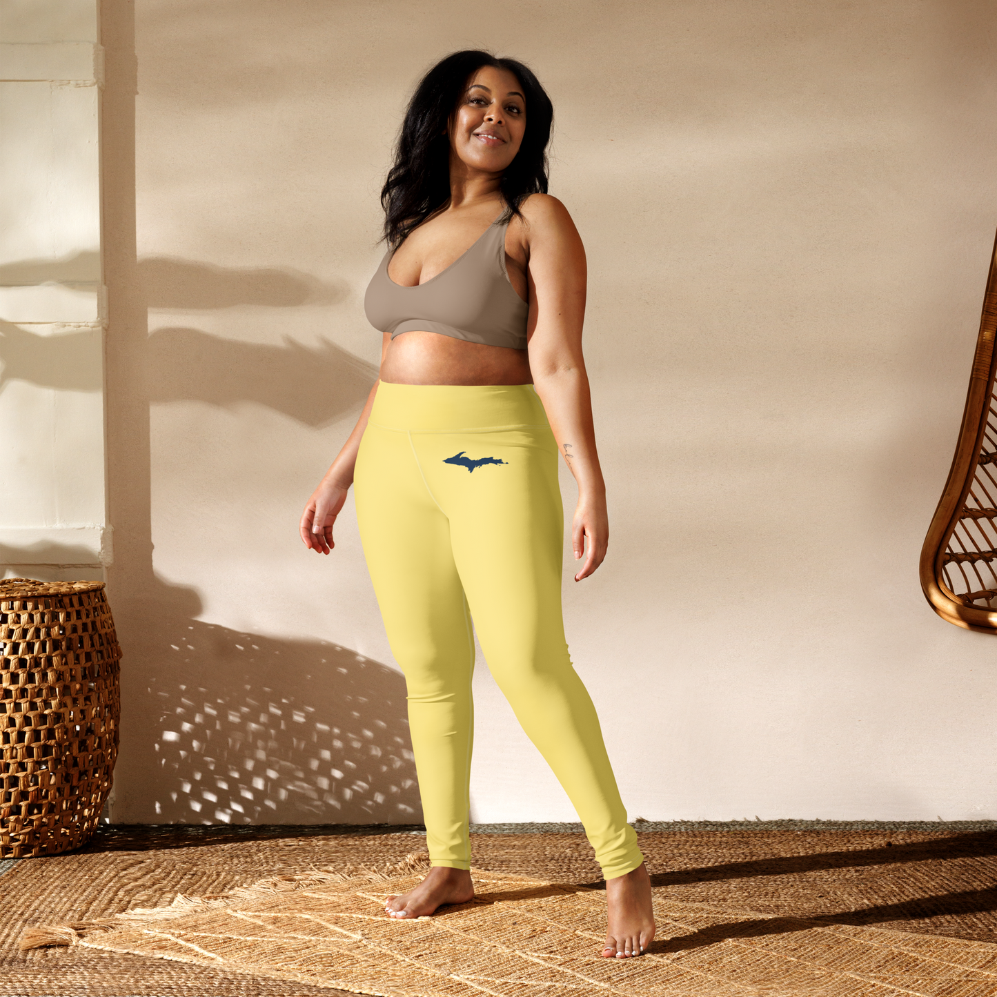 Michigan Upper Peninsula Yoga Leggings (w/ UP Outline) | Cherry Yellow