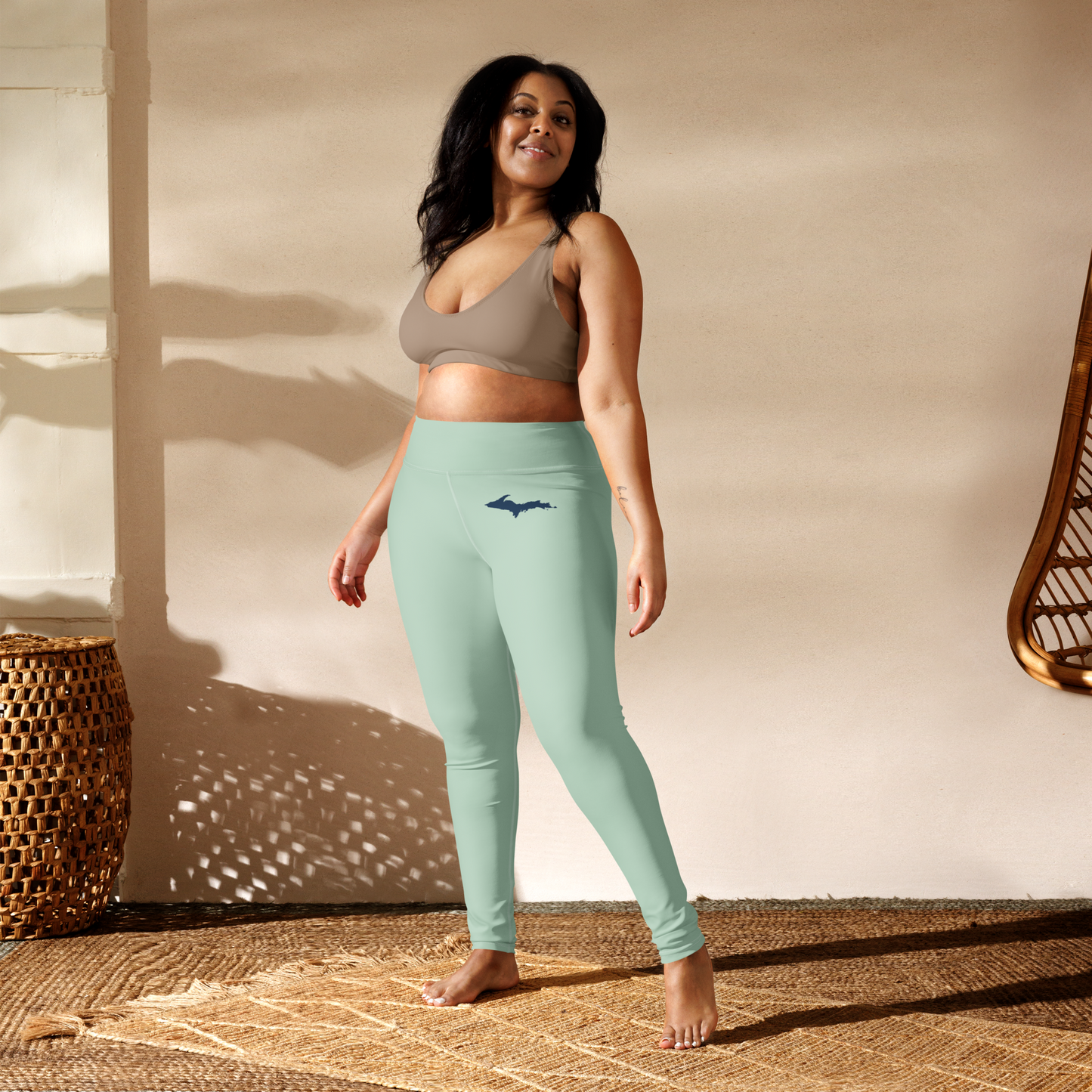 Michigan Upper Peninsula Yoga Leggings (w/ UP Outline) | Sea Green