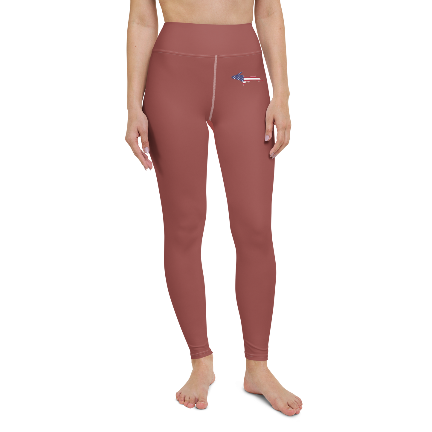 Michigan Upper Peninsula Yoga Leggings (w/ UP USA Flag) | Ore Dock Red