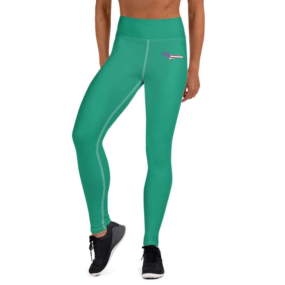 Michigan Upper Peninsula Yoga Leggings (w/ UP USA Flag) | Emerald Green