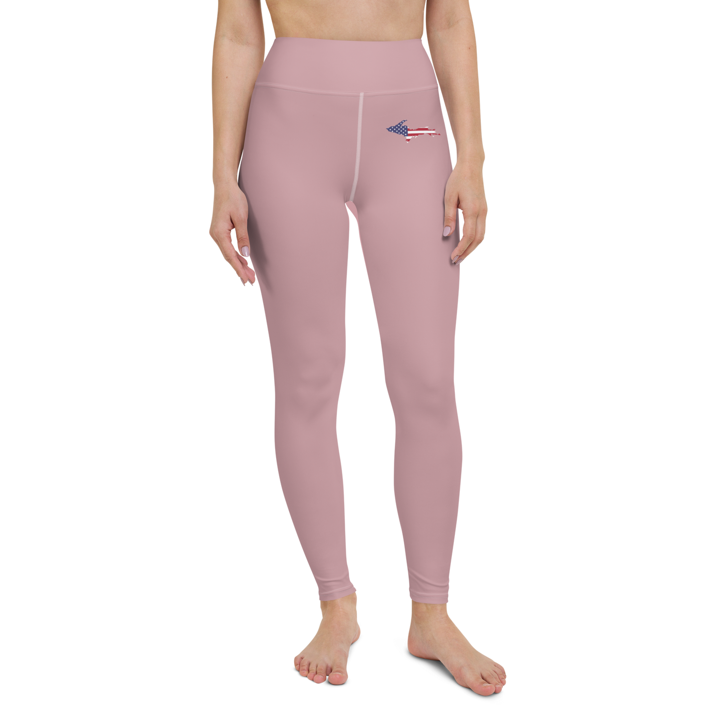 Michigan Upper Peninsula Yoga Leggings (w/ UP USA Flag) | Cherry Blossom Pink