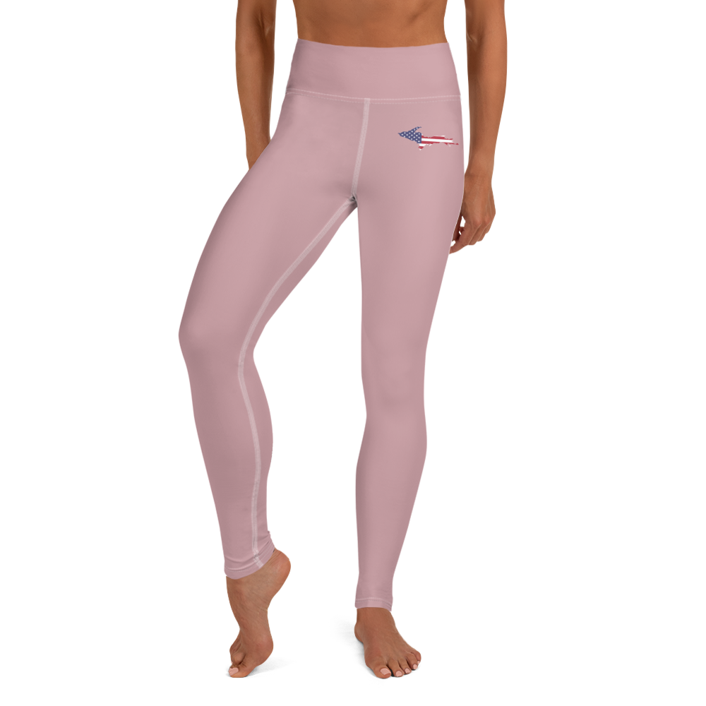 Michigan Upper Peninsula Yoga Leggings (w/ UP USA Flag) | Cherry Blossom Pink