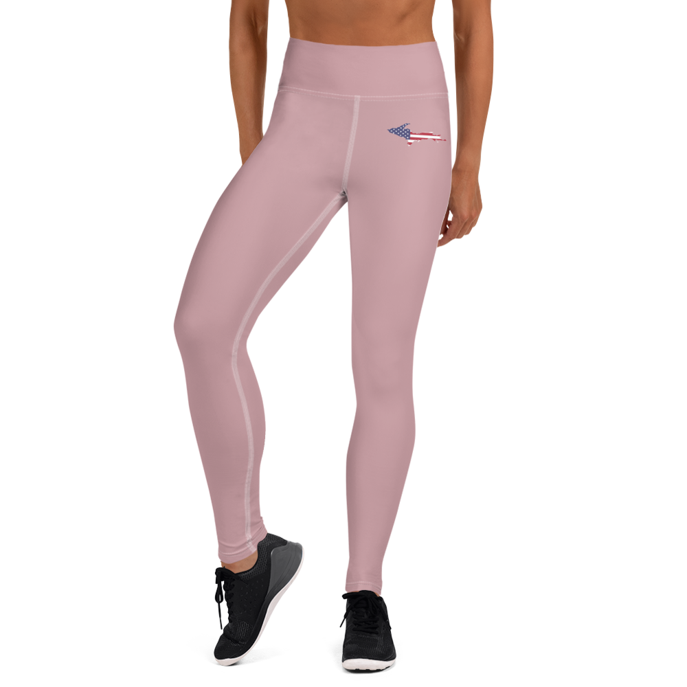 Michigan Upper Peninsula Yoga Leggings (w/ UP USA Flag) | Cherry Blossom Pink