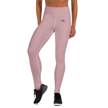 Michigan Upper Peninsula Yoga Leggings (w/ UP USA Flag) | Cherry Blossom Pink