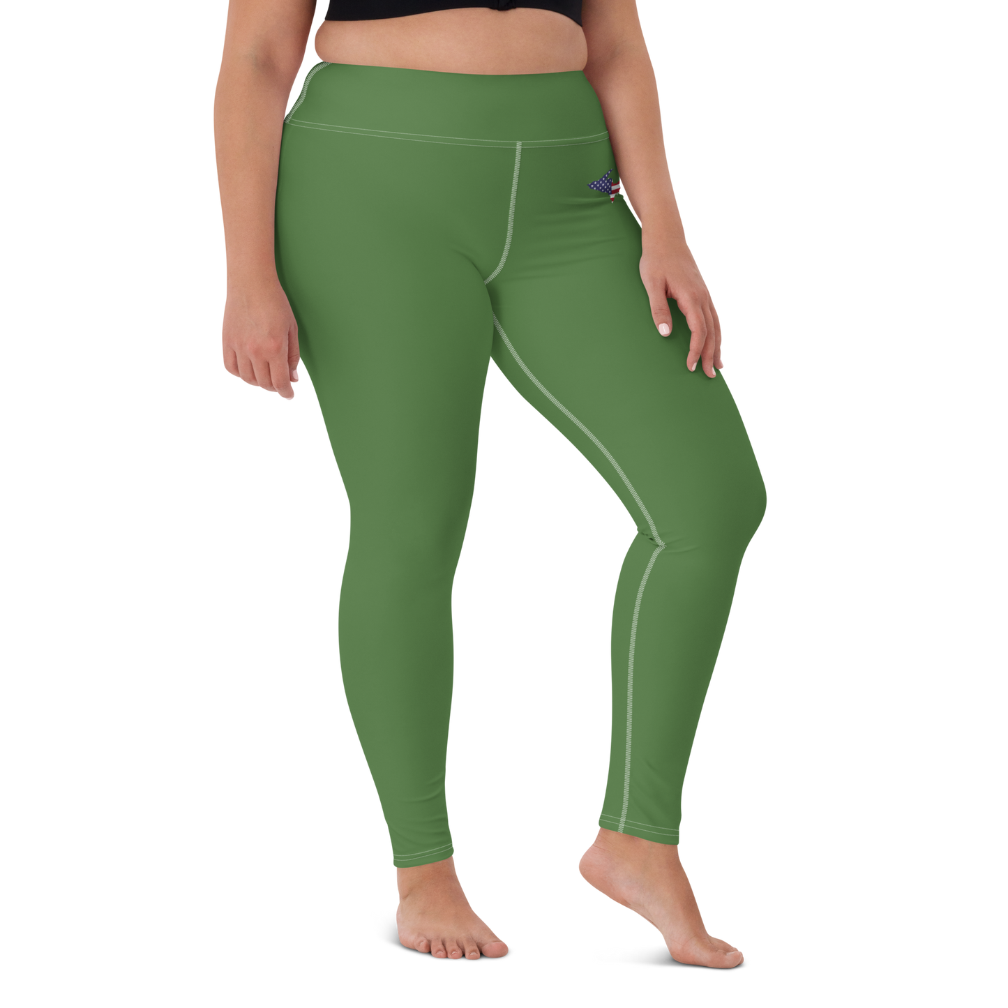 Michigan Upper Peninsula Yoga Leggings (w/ UP USA Flag) | Pine Green