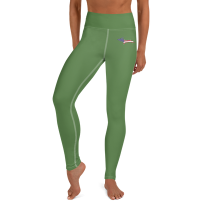 Michigan Upper Peninsula Yoga Leggings (w/ UP USA Flag) | Pine Green