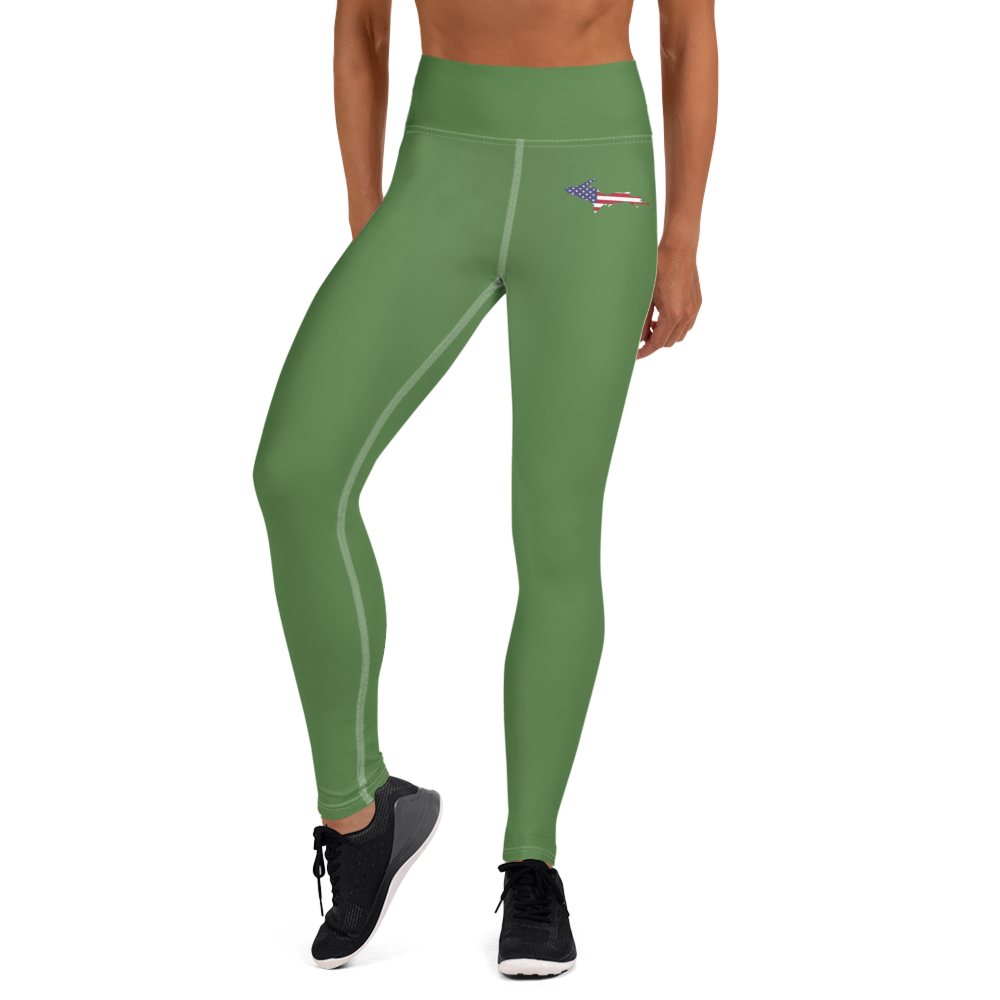 Michigan Upper Peninsula Yoga Leggings (w/ UP USA Flag) | Pine Green