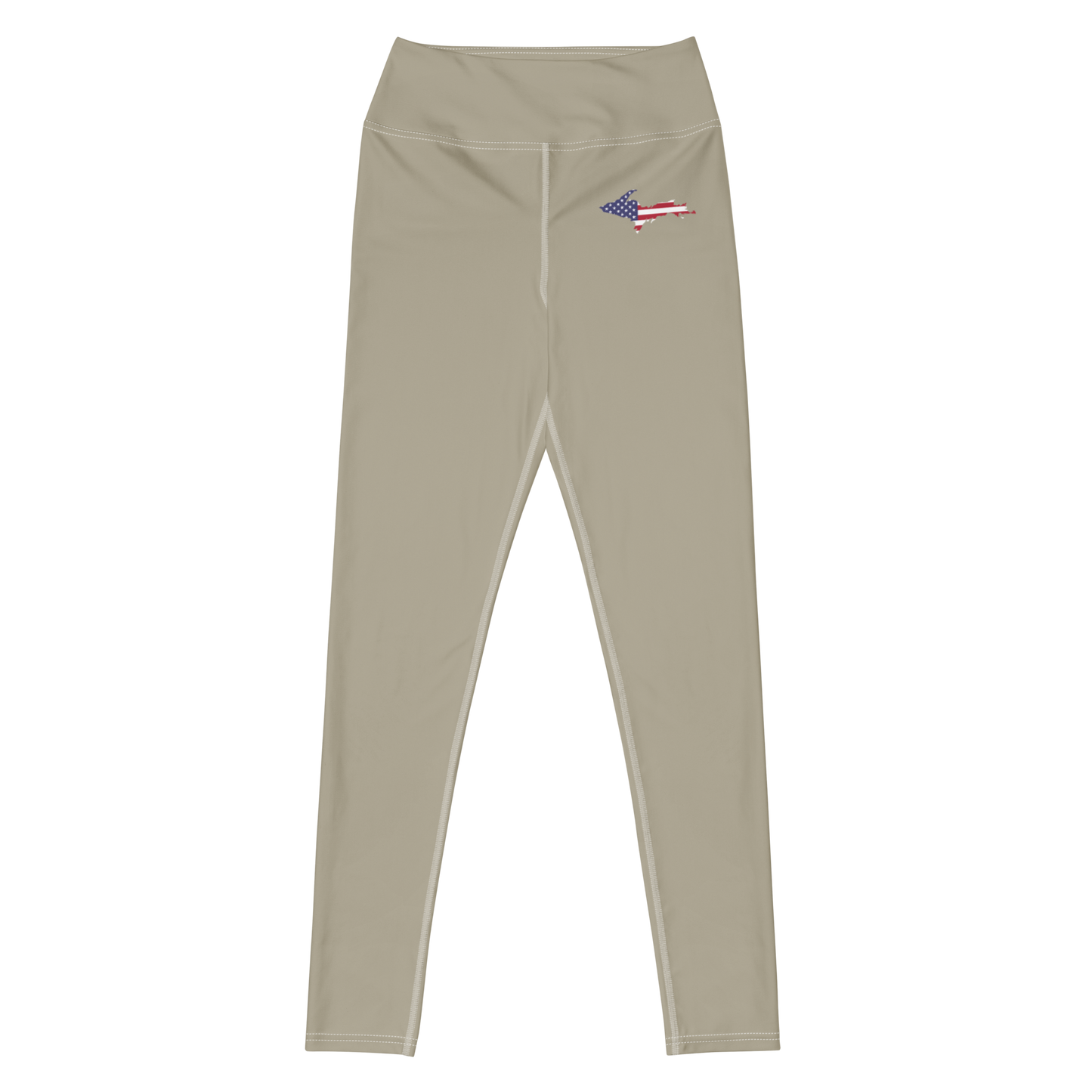 Michigan Upper Peninsula Yoga Leggings (w/ UP USA Flag) | Petoskey Stone Beige