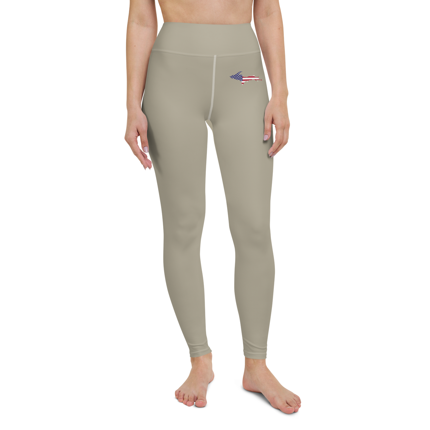 Michigan Upper Peninsula Yoga Leggings (w/ UP USA Flag) | Petoskey Stone Beige