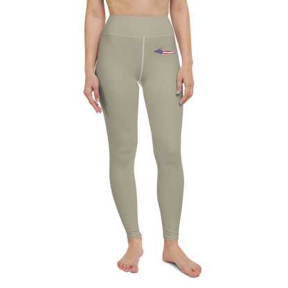 Michigan Upper Peninsula Yoga Leggings (w/ UP USA Flag) | Petoskey Stone Beige