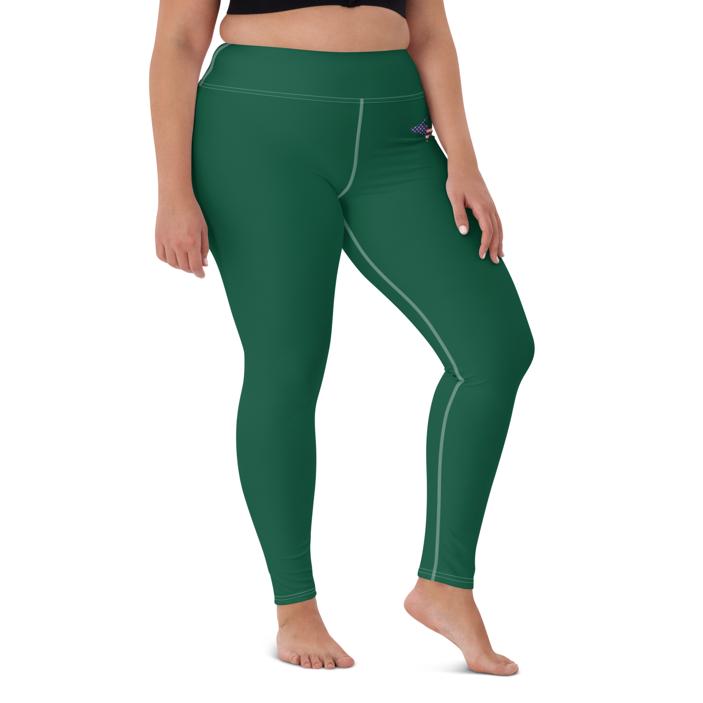 Michigan Upper Peninsula Yoga Leggings (w/ UP USA Flag) | Superior Green