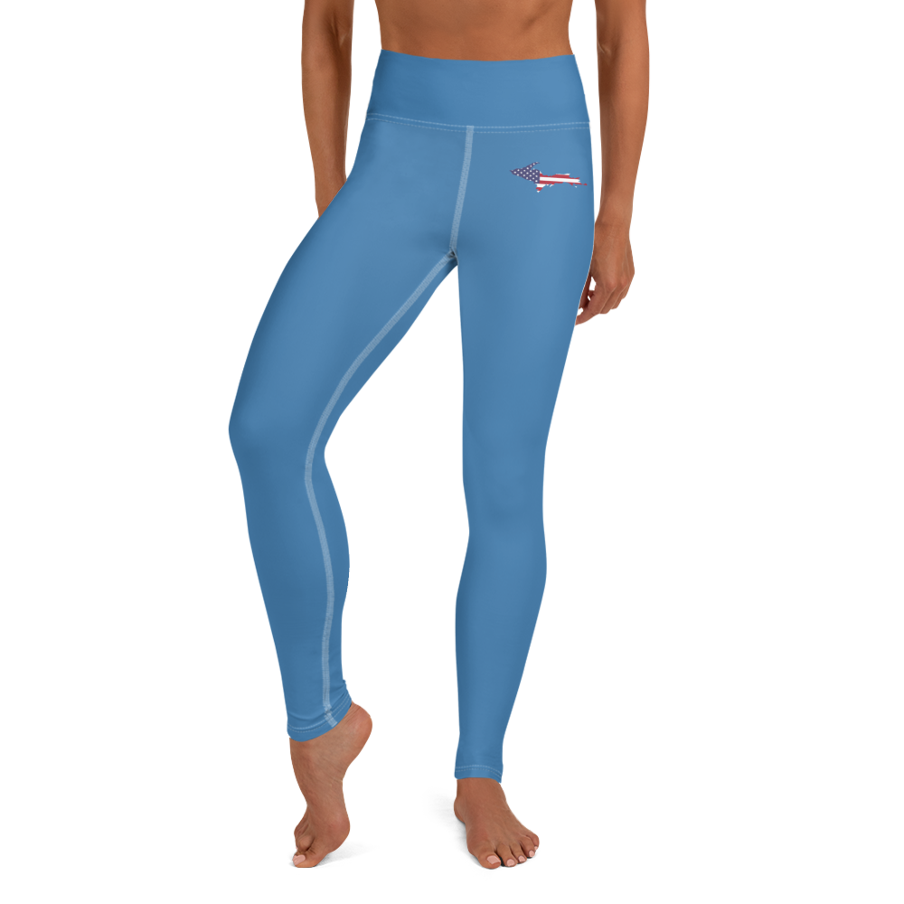 Michigan Upper Peninsula Yoga Leggings (w/ UP USA Flag) | Lake Superior Blue