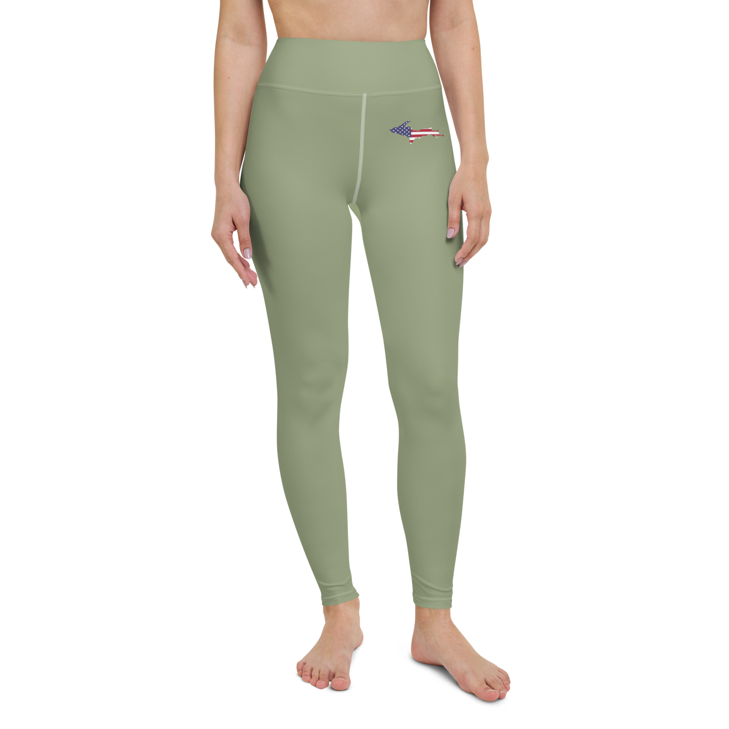 Michigan Upper Peninsula Yoga Leggings (w/ UP USA Flag) | Beachgrass Green