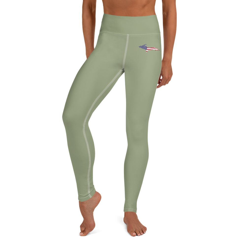 Michigan Upper Peninsula Yoga Leggings (w/ UP USA Flag) | Beachgrass Green