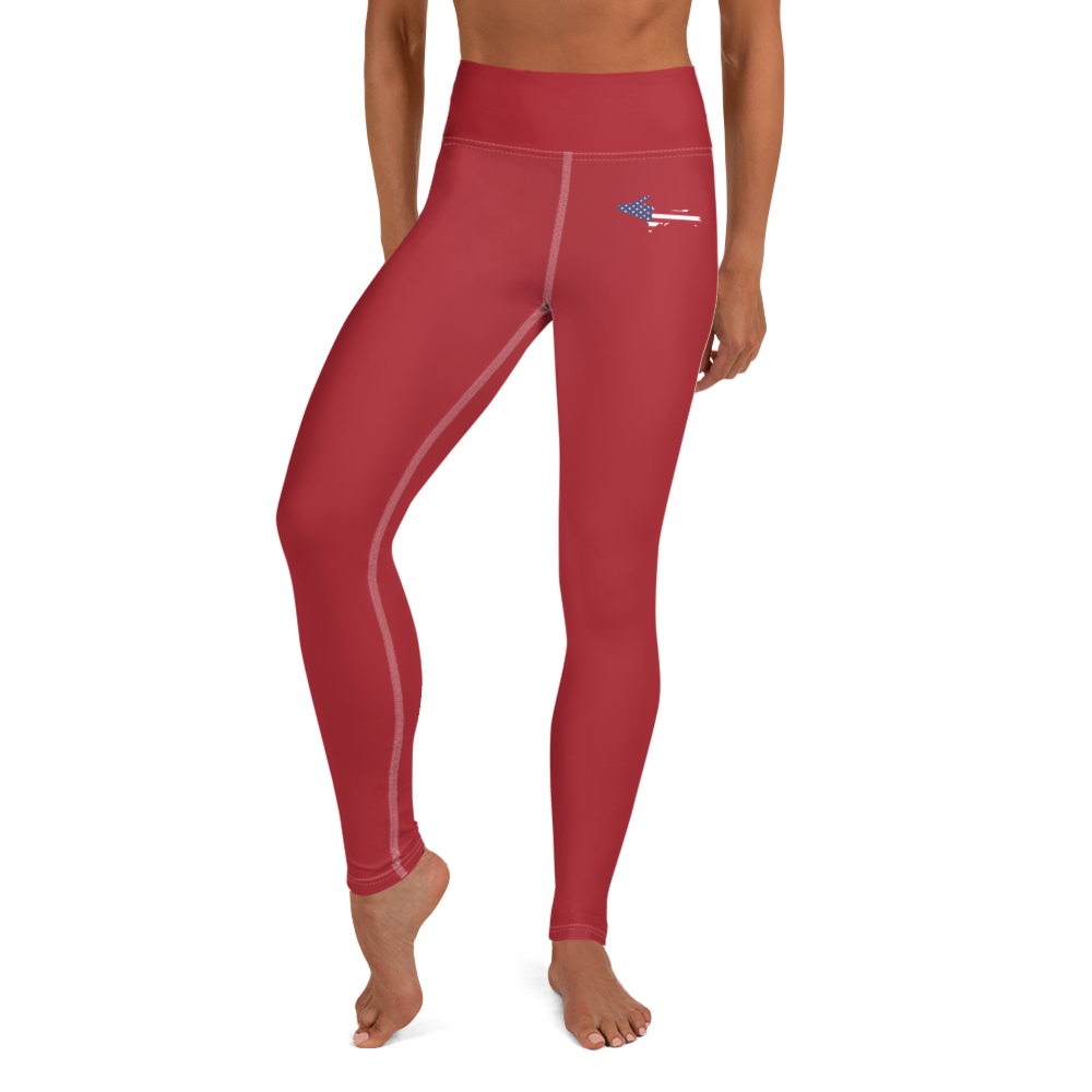 Michigan Upper Peninsula Yoga Leggings (w/ UP USA Flag) | Thimbleberry Red