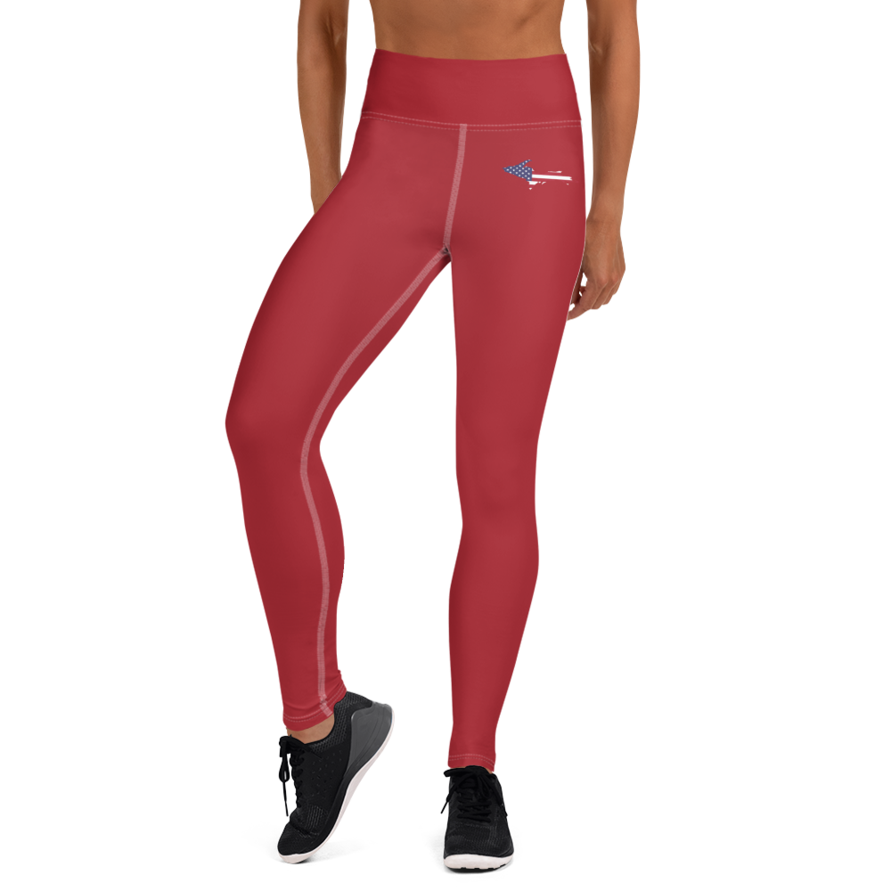 Michigan Upper Peninsula Yoga Leggings (w/ UP USA Flag) | Thimbleberry Red