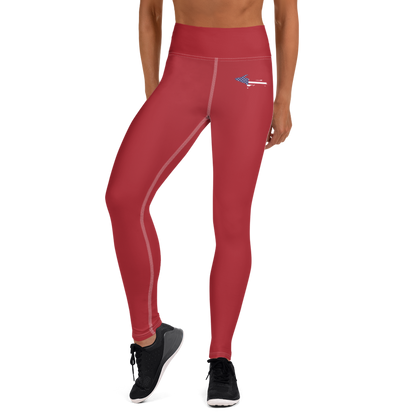 Michigan Upper Peninsula Yoga Leggings (w/ UP USA Flag) | Thimbleberry Red