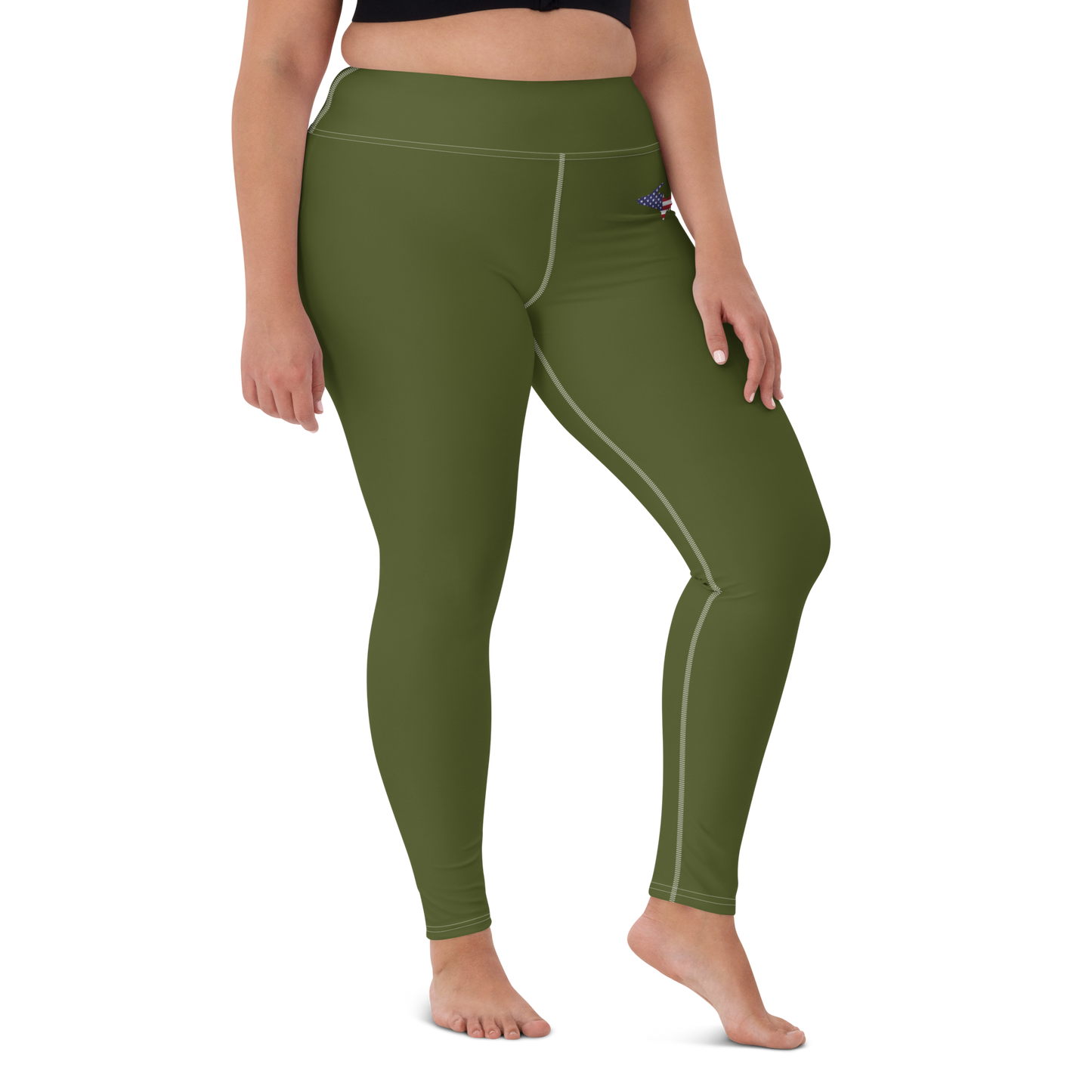 Michigan Upper Peninsula Yoga Leggings (w/ UP USA Flag) | Army Green