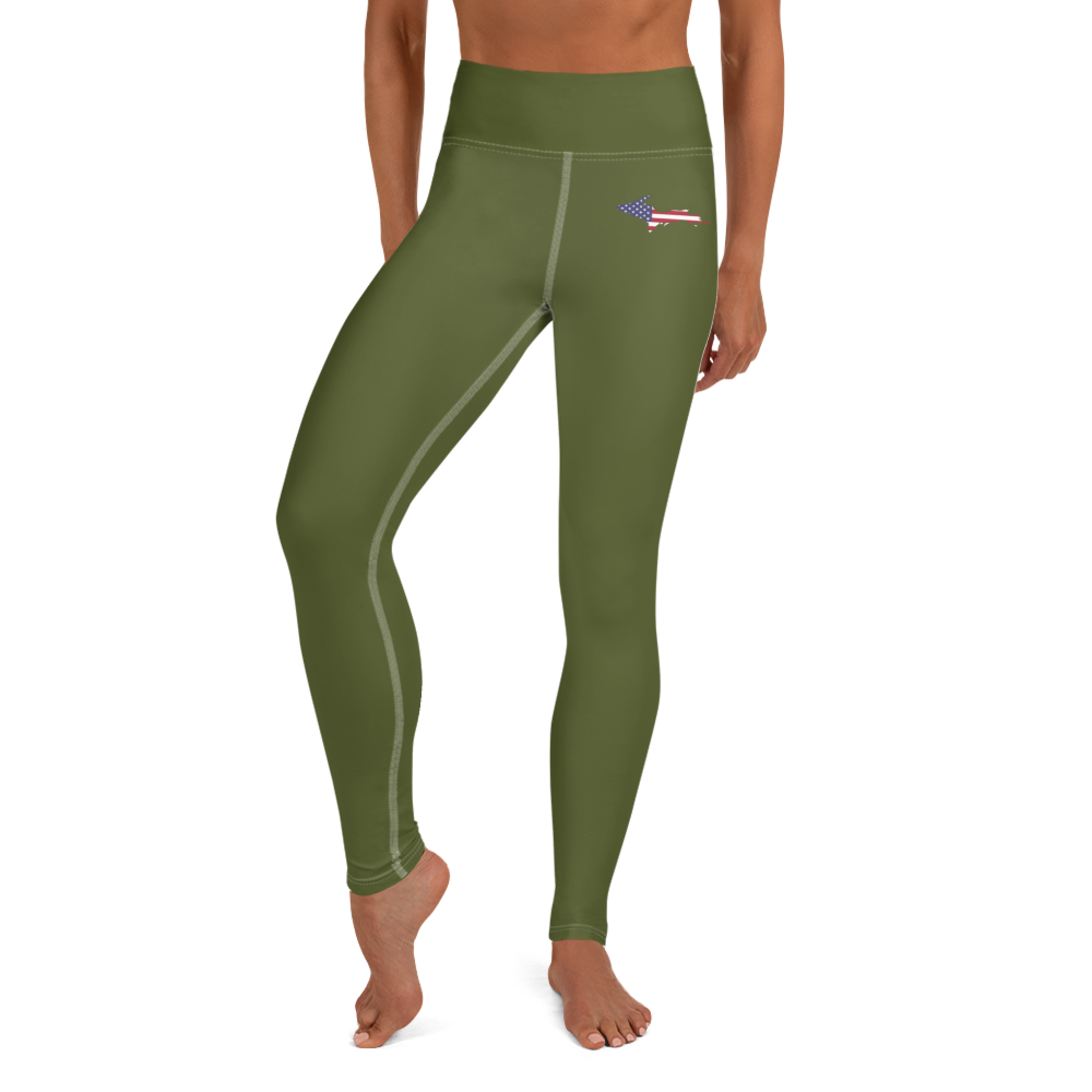 Michigan Upper Peninsula Yoga Leggings (w/ UP USA Flag) | Army Green