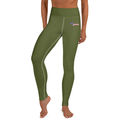 Michigan Upper Peninsula Yoga Leggings (w/ UP USA Flag) | Army Green