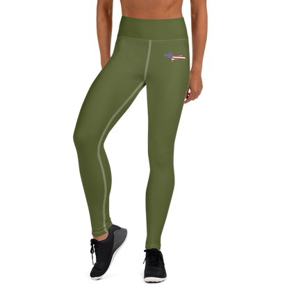 Michigan Upper Peninsula Yoga Leggings (w/ UP USA Flag) | Army Green