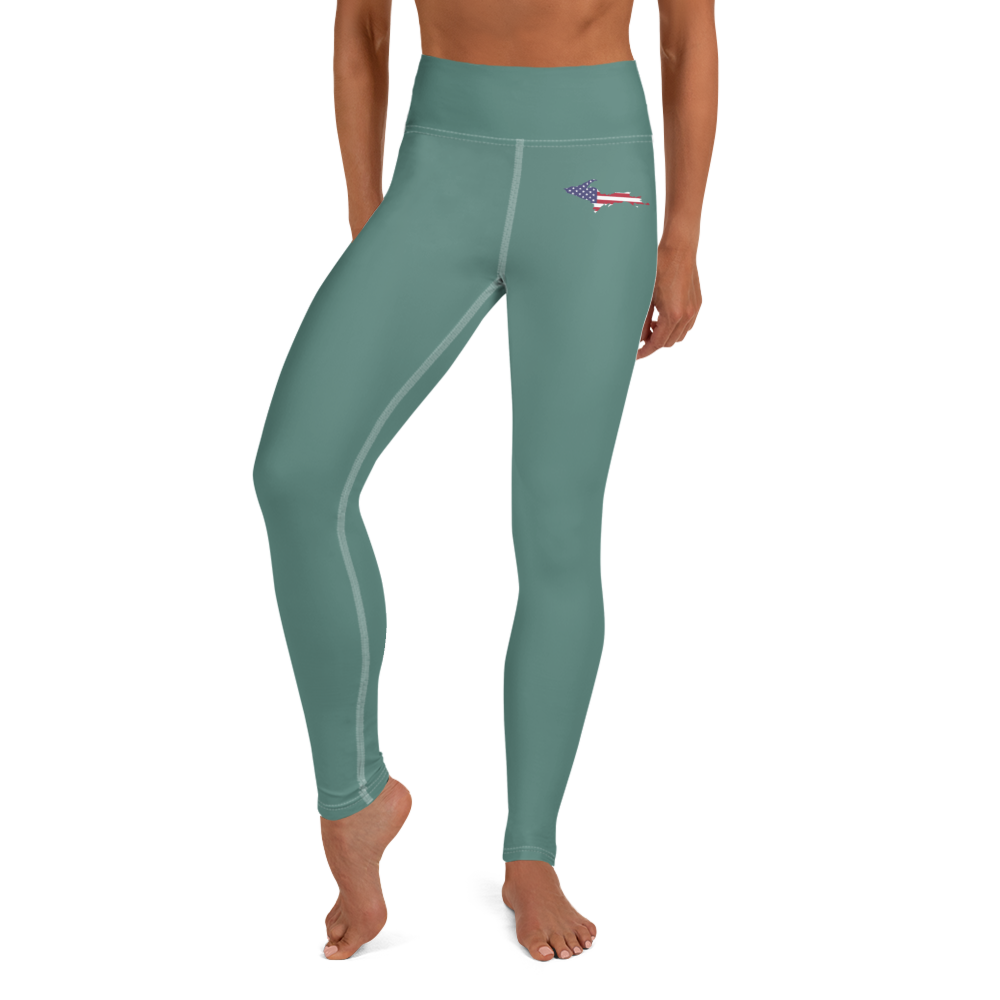 Michigan Upper Peninsula Yoga Leggings (w/ UP USA Flag) | Copper Green