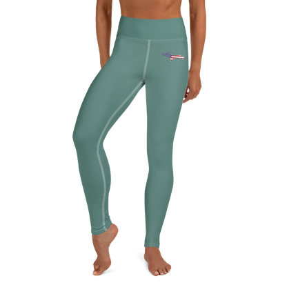 Michigan Upper Peninsula Yoga Leggings (w/ UP USA Flag) | Copper Green