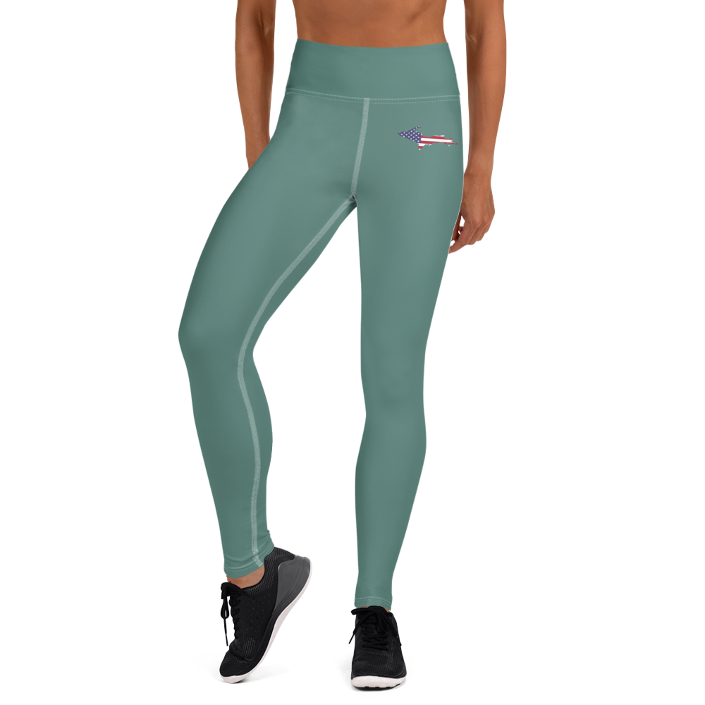 Michigan Upper Peninsula Yoga Leggings (w/ UP USA Flag) | Copper Green