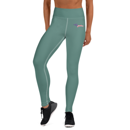 Michigan Upper Peninsula Yoga Leggings (w/ UP USA Flag) | Copper Green