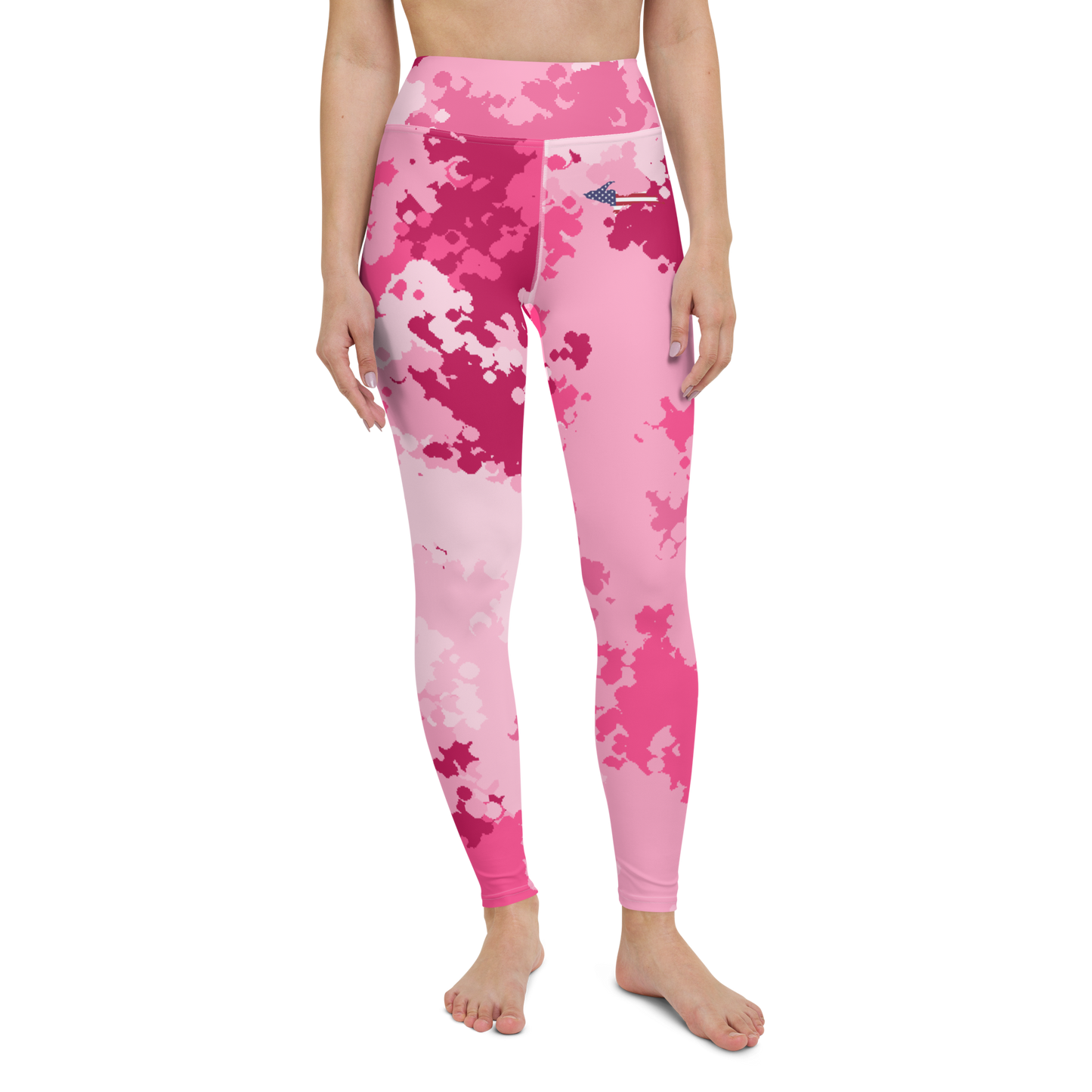 Michigan Upper Peninsula Yoga Leggings (w/ UP USA Flag) | Pink Camo