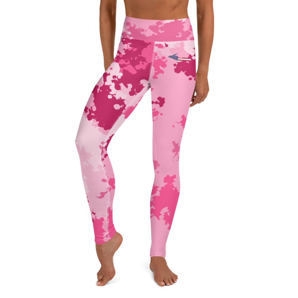 Michigan Upper Peninsula Yoga Leggings (w/ UP USA Flag) | Pink Camo