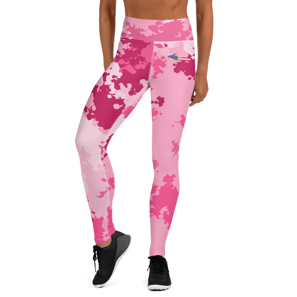 Michigan Upper Peninsula Yoga Leggings (w/ UP USA Flag) | Pink Camo