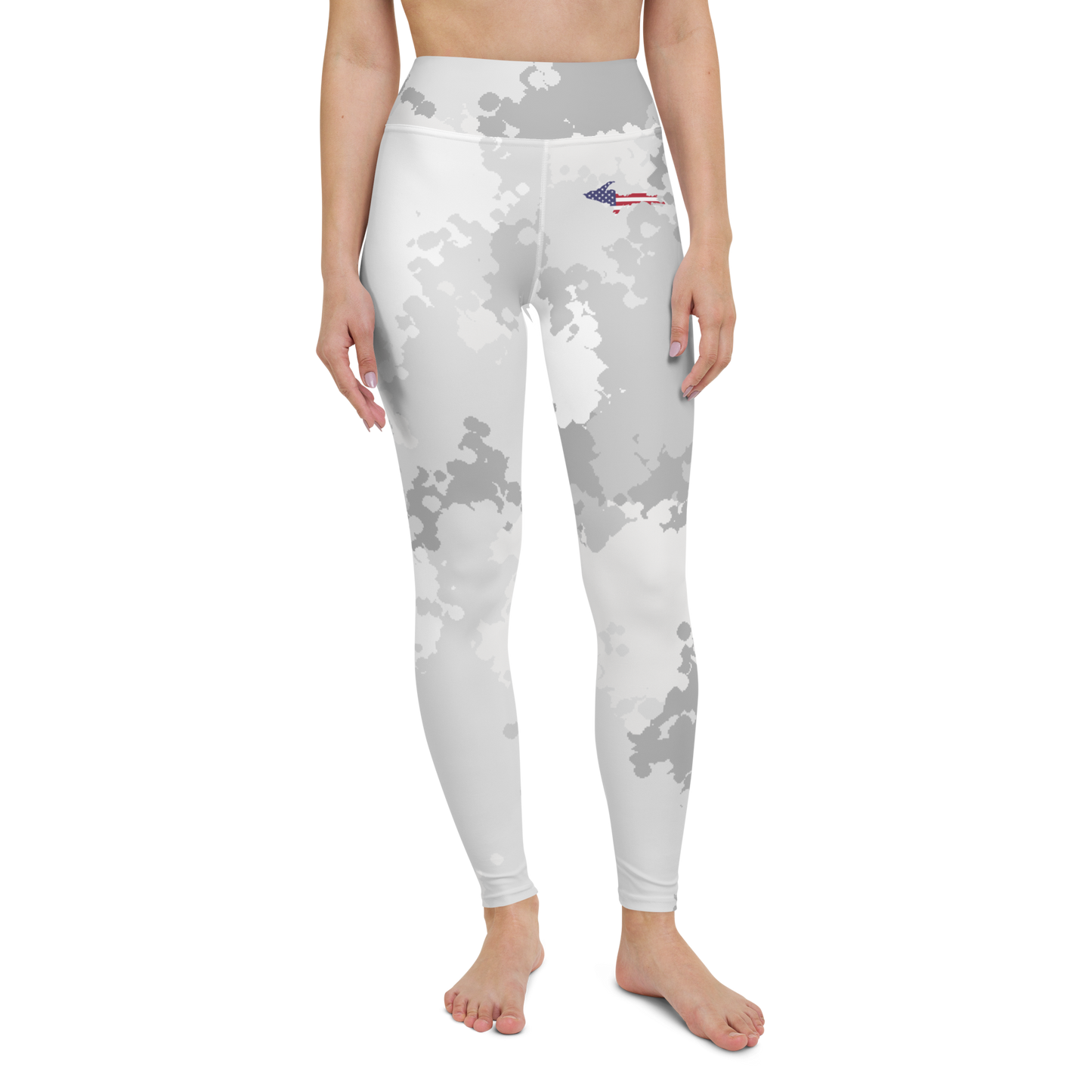 Michigan Upper Peninsula Yoga Leggings (w/ UP USA Flag) | Snow Camo